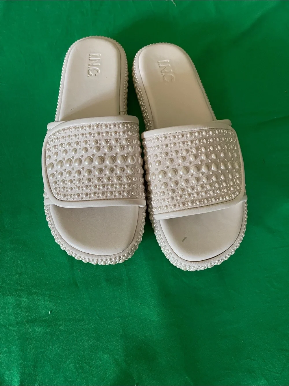INC International Concepts Kids Pearl-Embellished Beige Slide Sandals